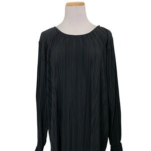 NWT Ava & Viv Plisse Black Blouse Women’s 4X Top Elastic Cuffs Blouson